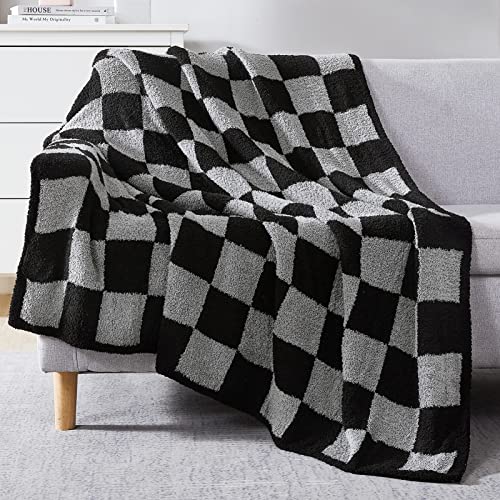Soft Checkered Throw Blanket for Couch-Cozy Warm Knitted Blankets | Lightweight Warm Fluffy Decor for Women, Mom, Her & Girls, Sofa, Chair, Bed, 50x70in, Black Grey - color: Black&grey, size: Throw-XL(50"x 70")