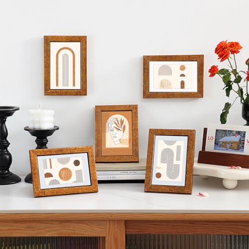 Fixwal 4x6 Picture Frame Set of 5 with Tempered Glass, Brown | Premium PS Product, Farmhouse-Style, Durability And Longevity, Wall or Tabletop Decor - color: B-Antique Brass Finish, size: 4x6