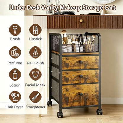 Rolling Makeup Vanity Cart Makeup Organizer with Drawers | Vanity Cart Bathroom Storage Cart Cosmetic Vanity Display Cases Holder for Nail Polish Brush Hair Tool - color: Black