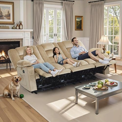 MCombo 82 in 3 Seater Reclining Sofa with Heat and Massage PR647 (Beige) | 155° Zero Gravity, Reclining Middle Seat, Dual Charging Ports, Cup Holders, FSC & OEKO Certified - color: Beige, size: 3 Seater Recliner with Zero Gravity