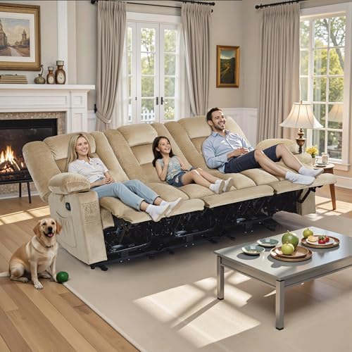 MCombo 82 in 3 Seater Reclining Sofa with Heat and Massage PR647 (Beige) | 155° Zero Gravity, Reclining Middle Seat, Dual Charging Ports, Cup Holders, FSC & OEKO Certified - color: Beige, size: 3 Seater Recliner with Zero Gravity