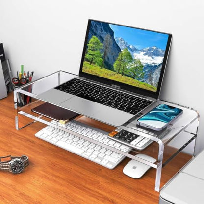 Egchi Acrylic Monitor Stand, 2 Tiers Computer Monitor Riser(20x8x5.5 Inch), Monitor Riser/Computer Stand for Home,Office,Business,PC Desk Stand for Keyboard Storage& Multi-Media Laptop Printer Screen | Computer Stand for Home,Office,Business,PC Desk Stand