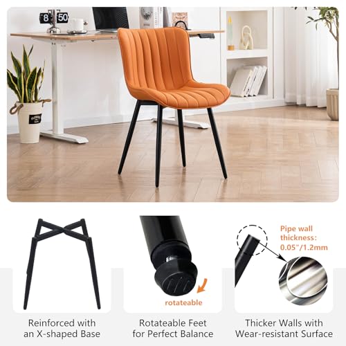 YOUNUOKE Dining Chairs Set of 2 Mid-Century Modern Kitchen Chair Orange | Faux leather upholstered with Back, fits dining living waiting room guest reception. Waterproof easy to clean assemble, 300lb - color: Camel