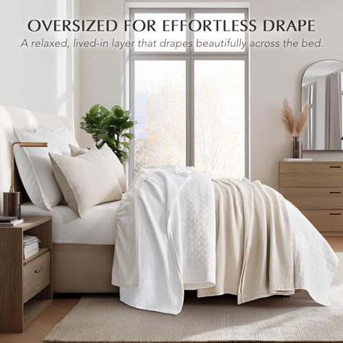100% Cotton Waffle Coverlet Set, King Size, Birch | Soft Premium Waffle Weave Cotton Bed Blanket, Lightweight Oversized Bedspread, All Season 3-Piece Bedding Set with 2 Shams - color: Birch, size: King/Cal King (108" X 96")