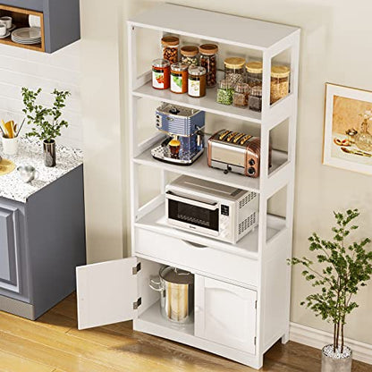 DICTAC Kitchen Pantry Storage Cabinets Freestanding Tall Bathroom Cabinet with Shelves and Drawer 64''H Sideboard Microwave Space Cupboard Organizer for Home Office,White, 23.62x13x64.06inch - size: 23.62x13x64.06inch