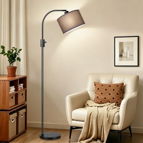 Nintiue Dimmable Black Floor Lamp, 1200 Lumens LED Edison Bulb Included, Arc Gold Floor Lamps for Living Room Modern Standing Lamp with Khaki Shade - color: Black - Khaki Linen Shade