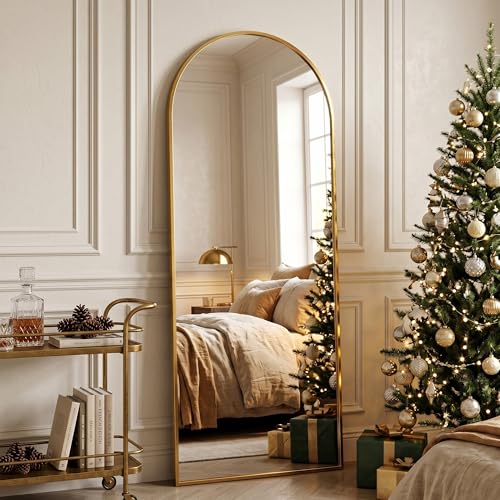 Full Length Mirror, 64" x 21" Arched Full Body Mirror Large Standing Floor Mirrors, Mirrors for Bedroom, Bathroom, Living Room Standing or Wall Leaning, Gold - color: Gold, size: 64"L x 21"W