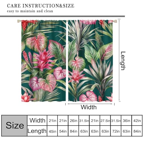 Tropical Palm Leaf Curtains, Pink Green Summer Monstera Leaves Jungle Plant Window Treatments Drapes for Bedroom Living Room Apartment 42" W X 45" L(No Blackout) - color: Flamingo-10, size: 20.5"W x 45"L (Pack of 2)