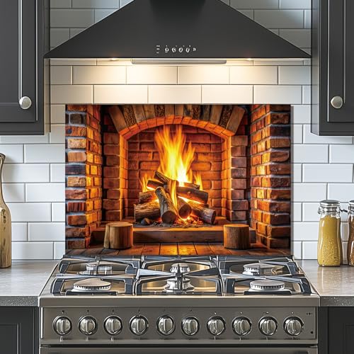 Evgosm Tempered Glass Backsplash for Kitchen， Stove Splashback, fireplace Glass Backsplash, Easy to Install and Clean, Used for Kitchen Wall Protection and Decoration. (30x30'') - size: 30inch*30inch