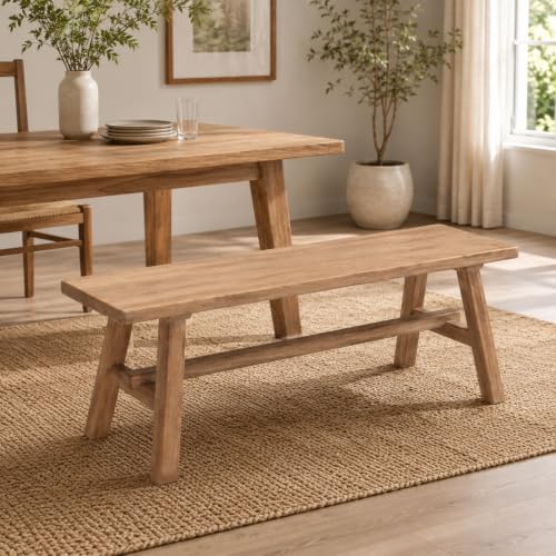 Solid Wood Bench, 39.4" Entryway Bench, Rustic Farmhouse Wooden Bench Indoor, Long Narrow Wood Bench for Dining Room, Hallway, Bedroom End of Bed, Living Room - size: 39.4in