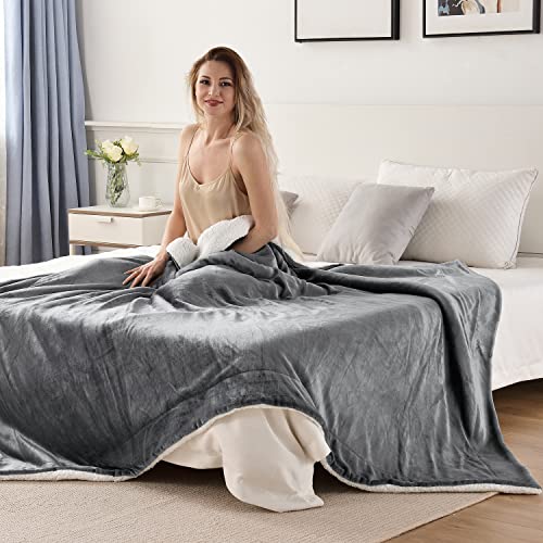 Sherpa Fleece Throw Blanket, Grey, 60x80 inches | Double-Sided Super Soft Luxurious Plush Blanket Twin Size - color: Gray, size: 60"×80"