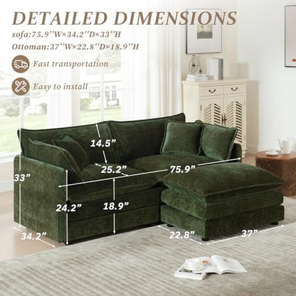 70.8" Chenille L Shaped Modular Sofa with Ottoman,Green | Randomly Assemble Modular Sofa Sets, Modern Recliner Deep Seat Sofa Set for Living Room,Office - color: Green, size: 2S+1O