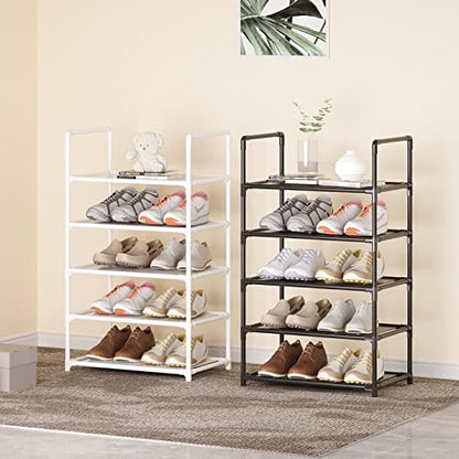 5 Tier Stackable Small Shoe Rack,Narrow Sturdy Shoe Shelf Organizer, Non-Woven Fabric Metal Free Standing Shoe Racks for Entryway, Hallway and Closet (Black) - size: 5-Black