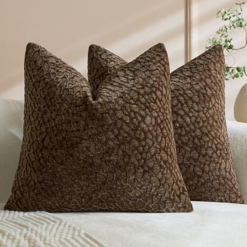 Chocolate Brown Chenille Throw Pillow Covers 18x18 Inch Set of 2, 3D Raised Textured Abstract Decorative Pillow Cases, Cottagecore Accent Pillows for Couch Sofa Bed - color: Chocolate Brown, size: 18" x 18" (Pack of 2)
