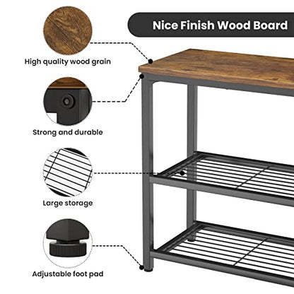 Ecoprsio Small Console Table, Sofa Table with Double Mesh Shelves, Industrial Entryway Table for Entryway, Hallway, Foyer, Front Hall, Sofa Couch, Living Room, Bar, Kitchen, 32 Inch, Rustic - color: Rustic Brown, style: 3-Tier