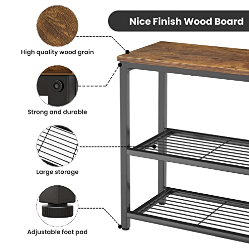Ecoprsio Small Console Table, Sofa Table with Double Mesh Shelves, Industrial Entryway Table for Entryway, Hallway, Foyer, Front Hall, Sofa Couch, Living Room, Bar, Kitchen, 32 Inch, Rustic - color: Rustic Brown, style: 3-Tier