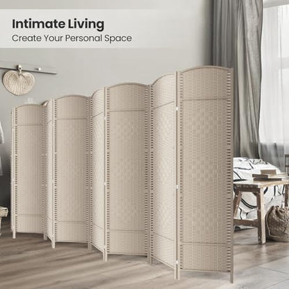 8 Panel Folding Room Divider,Woven Privacy Screen,Beige | Solid wood frame, handcrafted diamond pattern, 6FT tall, extends to 126 inches wide, no assembly required - color: Beige, size: 8-Panel