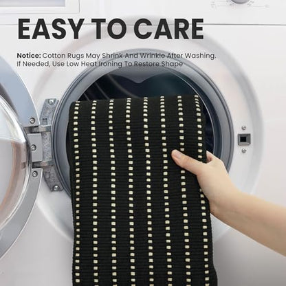 Washable Runner Rug, Non Slip Hall Runner, 2x6 Ft, Black/Cream | Washable Braided Runner Carpet, Non Slip Rubber Dot Backed, For Hallway, Kitchen, Entryway, Bedroom, Laundry Room, Foyer - color: Black and Beige, size: 2' x 6' (Rectangular)