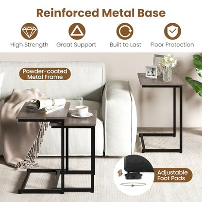 GOFLAME Nesting Coffee Tables Set of 3, Rectangular Nesting Center Table with Wood Grain Top & Metal Frame, Modern C-Shaped Nested Side Table Set for Living Room, Bedroom, Black & Oak - color: Black & Oak