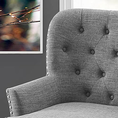 Rosevera Accent Chair and Ottoman Set - Button Tufted Armchair for Living Room, Bedroom, Reading - Mid-Century Modern Lounge Chair Set - Gray - color: Polyester Light Grey With Ottoman