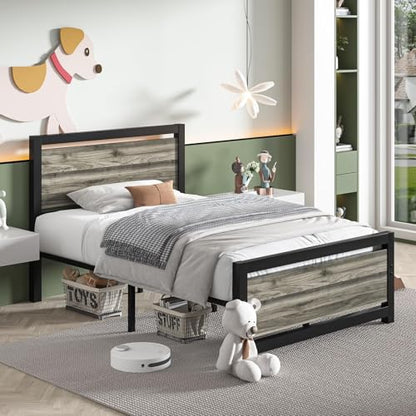 Twin Size Bed Frames, Twin Bed Frames with Headboard and Footboard, Heavy Duty Metal Twin Platform Bed Frame, Noise-Free, No Box Spring Needed, Easy Assembly, Wash Grey - color: Wash Grey, size: Twin