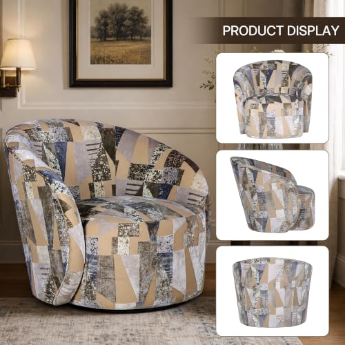 34” Upholstered Swivel Barrel Accent Chair, 360° Swivel Armchair with Metal Base, Comfy Foam Padded Seat for Living Room Bedroom Dressing Room, 176 lbs Weight Capacity (KJ-09218C- MHK-2) - color: Kj-09218c- Mhk-2