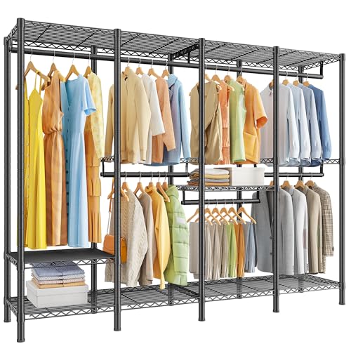 Raybee Clothes Rack Heavy Duty 1100 LBS Capacity Clothing Racks for Hanging Clothes Adjustable Garment Rack,17.7" D x 75.8" W x 76.9" H Black - color: Black, size: 75.8" W x 17.7" D x 76.9" H