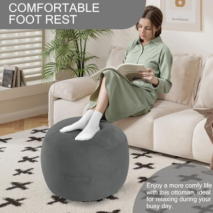 MeMoreCool Round Pouf Ottoman Foot Rest 20x15 Inches, Dark Grey | Dark Grey Round Pouf Footstool, Soft Foam Stuffed Circle Foot Rest for Living Room - color: Striped Dark Grey