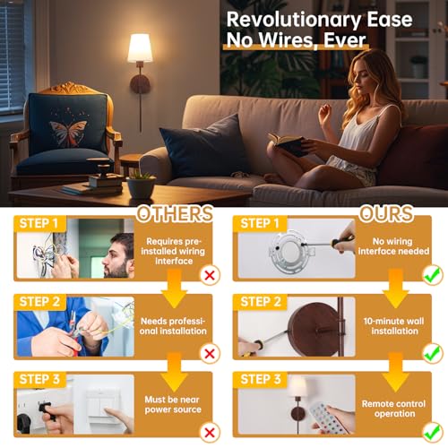 Shenmoyl Battery Operated Wall Sconces Set of 2, Iron Frame with Walnut Tone Paint, 6000 mAh Rechargeable Bulb Dimmable Wall Lamp for Living Room Bedroom - color: Walnut Finish