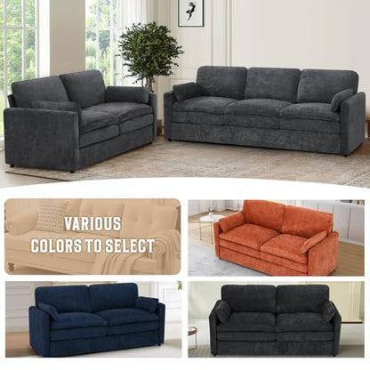 69" Chenille 2 Seats Sofa with 2 Pillows, Dark Grey | Modern Upholstered Sofa with Deeper Seats, Comfy Sofa with Thickened Cushions for Living Room, Apartment - color: Dark Grey, size: Loveseat