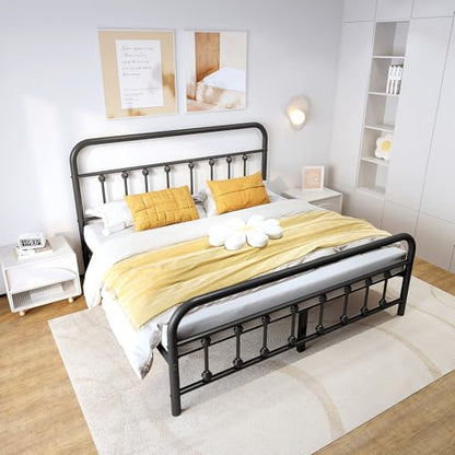 Vengarus Full Metal Bed Frame with Victorian Headboard & Footboard, Black | 14" Full Metal Platform Frame, Heavy Duty Steel Slat Support, Noise Free, No Box Spring Needed, Easy Disassembly & Transport - size: Full