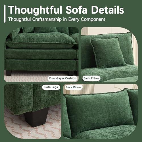 Oversized Loveseat Sofa, 70" Sectional Cloud Couch, 2 Seat Modern Comfy Sofa Chenille Deep Seat Couches with 2 Pillows, for Small Apartment, Bedroom, Living Room（Green 70" Loveseat） - color: Green, size: 70" Loveseat