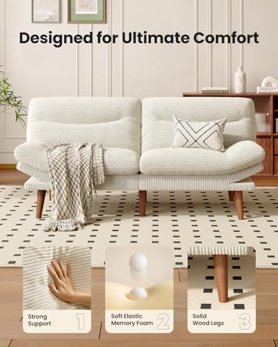 Amada 75 inch 3-in-1 Convertible Futon Sofa Bed, Beige | Adjustable backrest and armrests, strong wood legs and frame, loveseat for compact apartments, studios and offices - color: Beige, size: 75 Inch