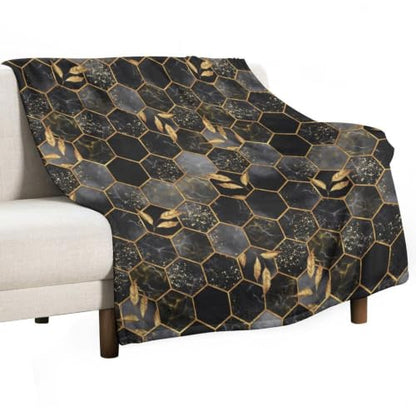 Marble Throw Blanket Black Honeycomb Grid Golden Leaves Pattern Soft Lightweight Warm Plush Blankets for Sofa Bedroom 30"x40" - color: Marble-10, size: 30"x40"