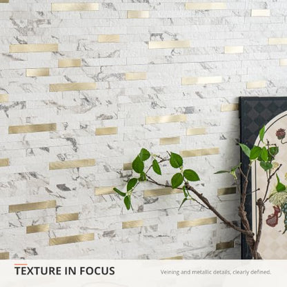 StyloVue 20 Sheets Peel and Stick Backsplash for Kitchen, Volakas White Marble Look with Gold Metal, Stick on Tile for Kitchen Backsplash, RV, Fireplace - color: Volakas White Marble