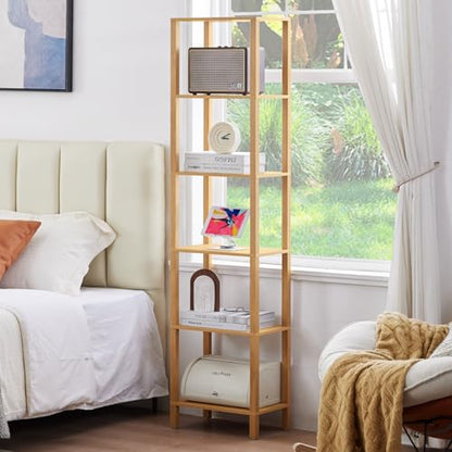 YUFAM 5 Tier Tall Narrow Bookshelf, Skinny Bookcase, Wooden Shelf, Natural | 54'' Tall Thin Book Shelf, Skinny Book Shelf for Modern Narrow Industrial Shelf fits Living Room, Office, Bedroom, Kitchen - color: Natural, size: 5-Tier