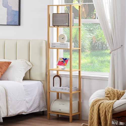 YUFAM 6-Tier Tall Narrow Bookcase, Small Bookshelf for Small Space, Natural - color: Natural, size: 6-Tier