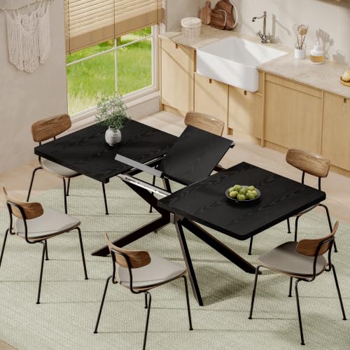 Extendable Dining Room Table for 4 6 8,55"-70" Kitchen Table Butterfly Leaf | Simply Flip Leaf Expandable Rectangle Dining Table Large Wood Table Space Saving Kitchen Dining Living Room Modern Black - color: Butterfly Leaf 55"-71" Black
