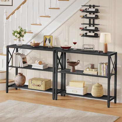 Hoctieon Industrial Console Table, 3-Tier Entryway Table, Metal Frame, Sofa Tables with Shelf, Hallway Desk, Entrance Desk for Entryway, Living Room, Foyer, Hallway, Black - color: Black, size: 1 Pack