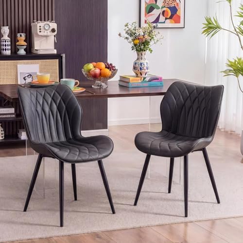 Kidol & Shellder Dining Chairs Set of 2, PU Leather Upholstered Kitchen Chairs with Back Armless, Mid Century Modern Side Chair for Dining Room, Living Room, Lounge, Restaurant, Black - color: Black