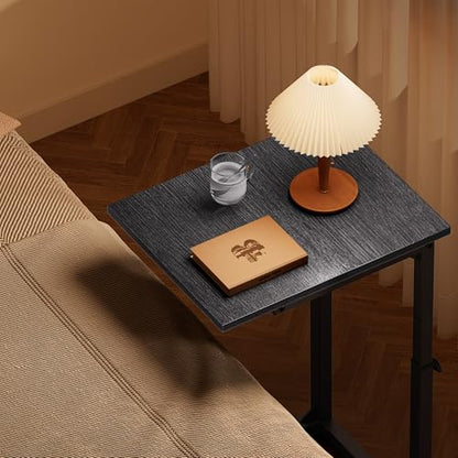 C Shaped End Table with Charging Station, 33" Tall Side Table for Couch, Adjustable Height C Table End Table, Couch Table Slide Under Sofa Table TV Tray Table for Living Room, Gray Walnut - color: Gray Walnut, style: Charging Station