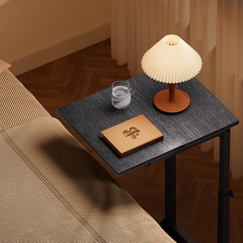 C Shaped End Table with Charging Station, 33" Tall Side Table for Couch, Adjustable Height C Table End Table, Couch Table Slide Under Sofa Table TV Tray Table for Living Room, Gray Walnut - color: Gray Walnut, style: Charging Station