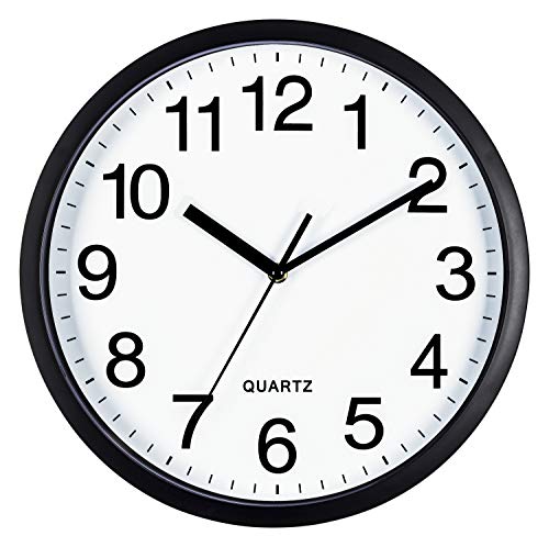 Bernhard Products Black Wall Clock Silent Non Ticking 10 Inch Bold Quality Quartz Battery Operated Round Easy to Read Home/Kitchen/Office/Classroom/School Clocks, Sweep Movement - size: 10 Inch - 1 Clock