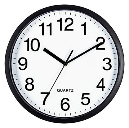 Bernhard Products Black Wall Clock Silent Non Ticking 10 Inch Bold Quality Quartz Battery Operated Round Easy to Read Home/Kitchen/Office/Classroom/School Clocks, Sweep Movement - size: 10 Inch - 1 Clock