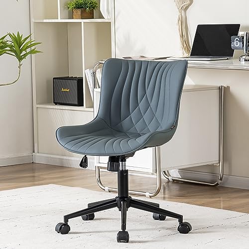 YOUNIKE Office Chair Armless Faux Leather Desk Chair, Grayish Green | Home Office Computer Task Chair, Modern Upholstered Vanity Chair, Adjustable Swivel Rolling Office Chairs - color: Grayish Green