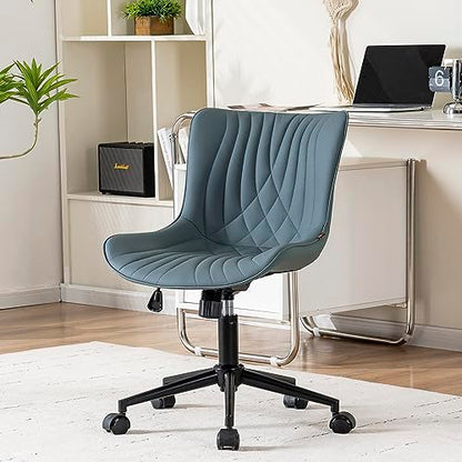 YOUNIKE Office Chair Armless Faux Leather Desk Chair, Grayish Green | Home Office Computer Task Chair, Modern Upholstered Vanity Chair, Adjustable Swivel Rolling Office Chairs - color: Grayish Green
