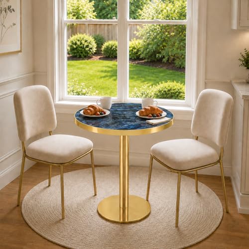 TesNus 23.6" Small Round Dining Table for 2, Circle Tulip Table, Faux Marble Top with Gold Metal Pedestal Base, Modern Leisure Coffee Table for Small Spaces, Cafe, Office, Blue&Gold - color: Blue Top&gold Base