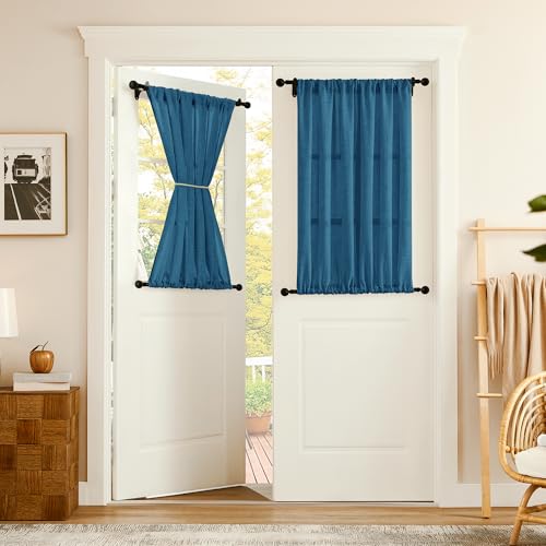 Tollpiz Small Linen Door Curtains Doorway Semi Sheer Curtain Room Divider Light Filtering Drape Dual Rod Pocket Boho Window Curtains for Closet, 25 x 40 inches Long, Classic Blue, 1 Panel - color: Classic Blue, size: 25"W x 40"L (Pack of 1)