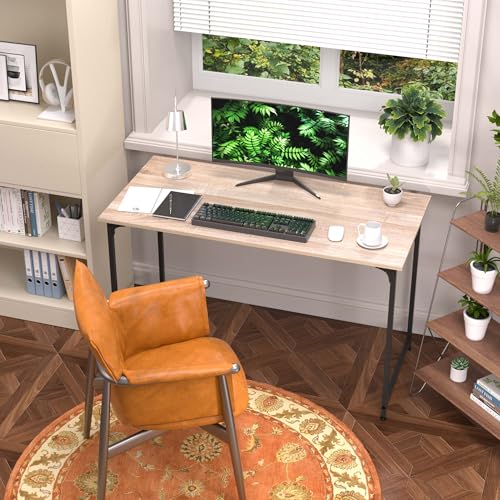 47 Inch Computer Desk with Wood Board and Metal Frame, Modern Simple Style Work Desk with Adjustable Feet, Study Gaming Desk Table for Home Office, Bedroom, Small Spaces - color: Nature