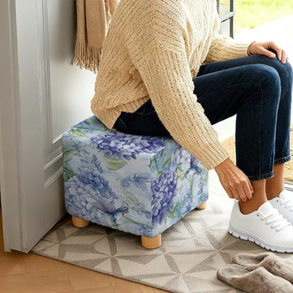 Hummingbird Hydrangea Print Ottoman Cover, Stretch Square Ottoman Slipcovers Machine Washable Foot Stool Cover for Living Room, Folding Storage Furniture Protector - color: Hummingbird Hydrangea